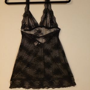 Victoria Secret Lingerie Negligee Sheer Lace Halter Slip black Size  XS